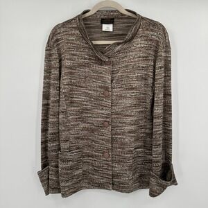 Linda Lundstrom Canadian Made Knit Button Down Jacket Size 16 Brown Tan‎